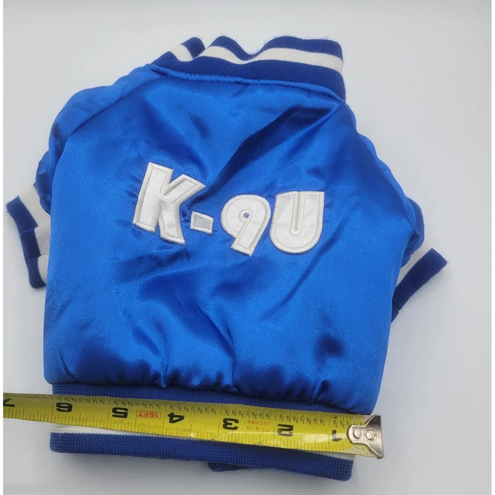 K-9U Blue Satin Dog Varsity Jacket Small Embroidered Pet apperal Bomber Coat‎
